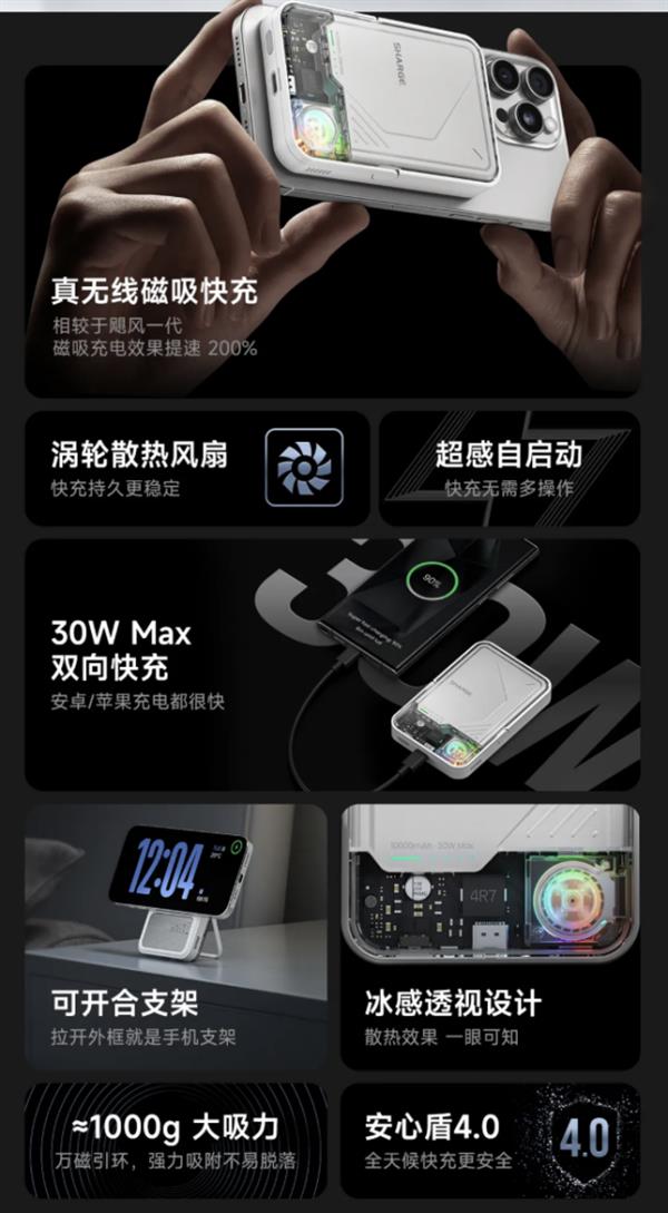 热量——闪极科技飓风 2 磁吸充电宝ayx爱游戏app体育飓风升级 无惧(图2)